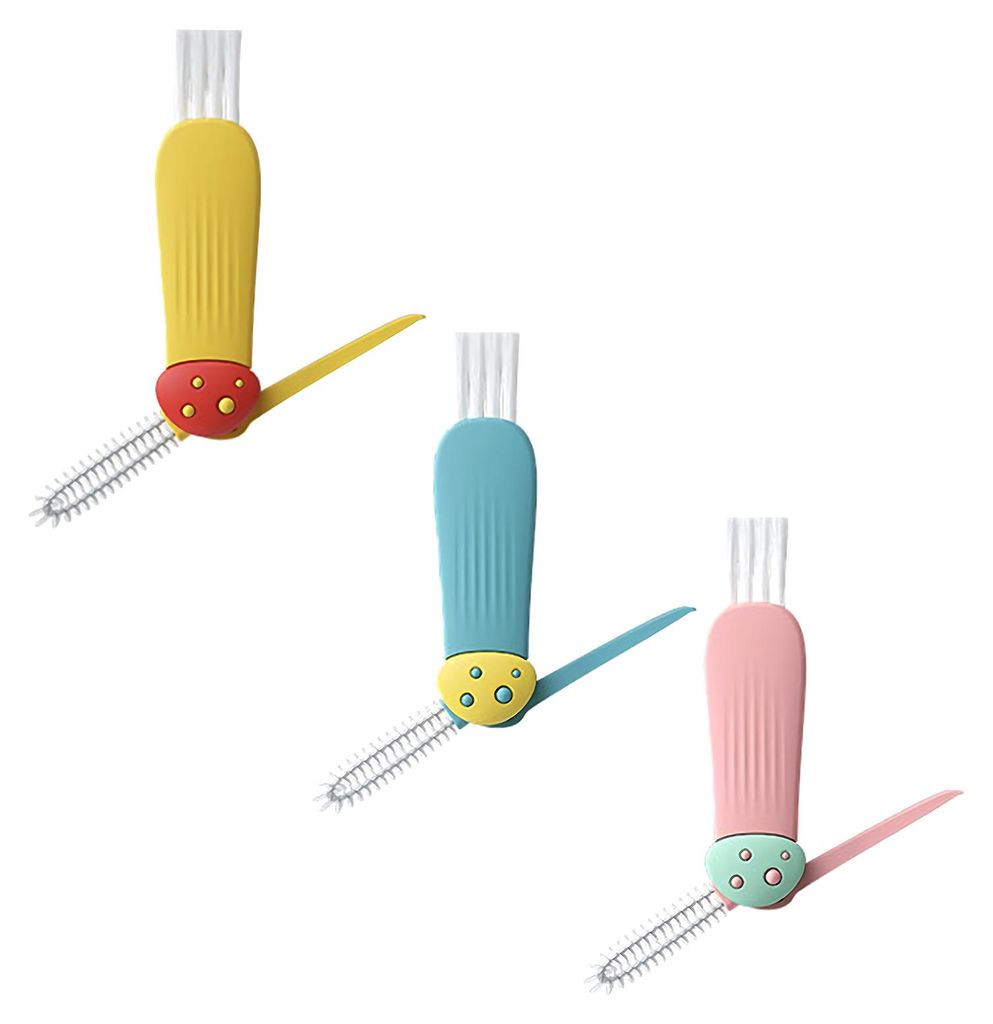 3-teiliges 3-in-1-Reinigungsbürstenset für Becherdeckel mit weichen und harten Borstenköpfen, 180° drehbarem Design und Fugenreinigerbürste