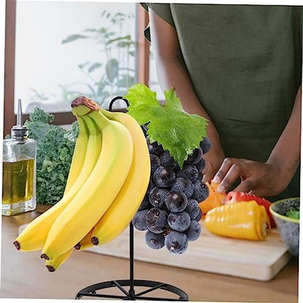 Bananenhalter aus Eisen Schwarz für Obst der Küchenarbeitsplatte | Einfaches Design, für Hausdeko Geeignet, Haken zum Aufhängen von Früchten