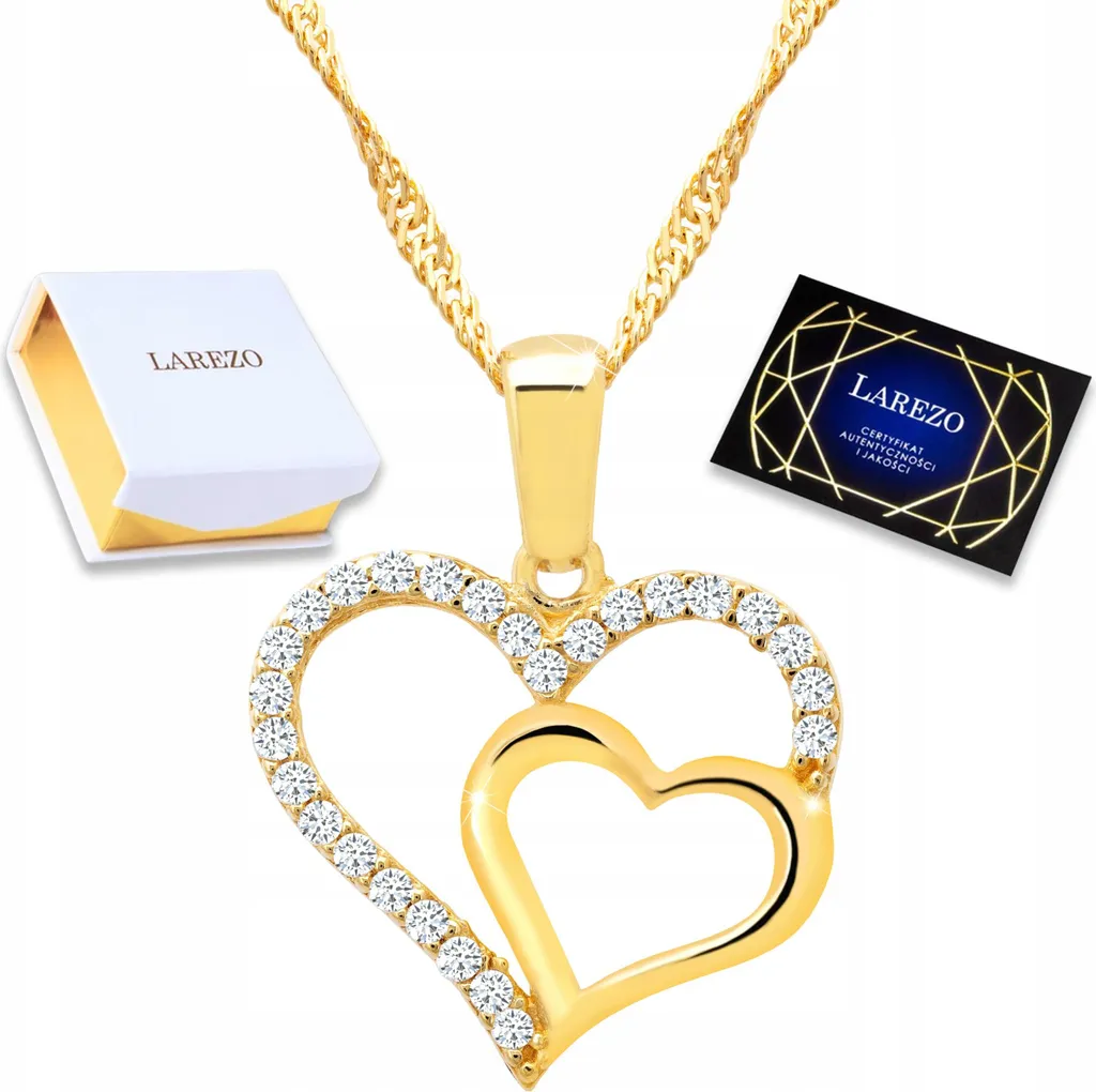 Collana Con Ciondolo A Cuore TIONEER - Argento Sterling 925 Placcato Oro 18K, Con Pietre CZ, Catena Inclusa (16''+2''), Gioiello Elegante