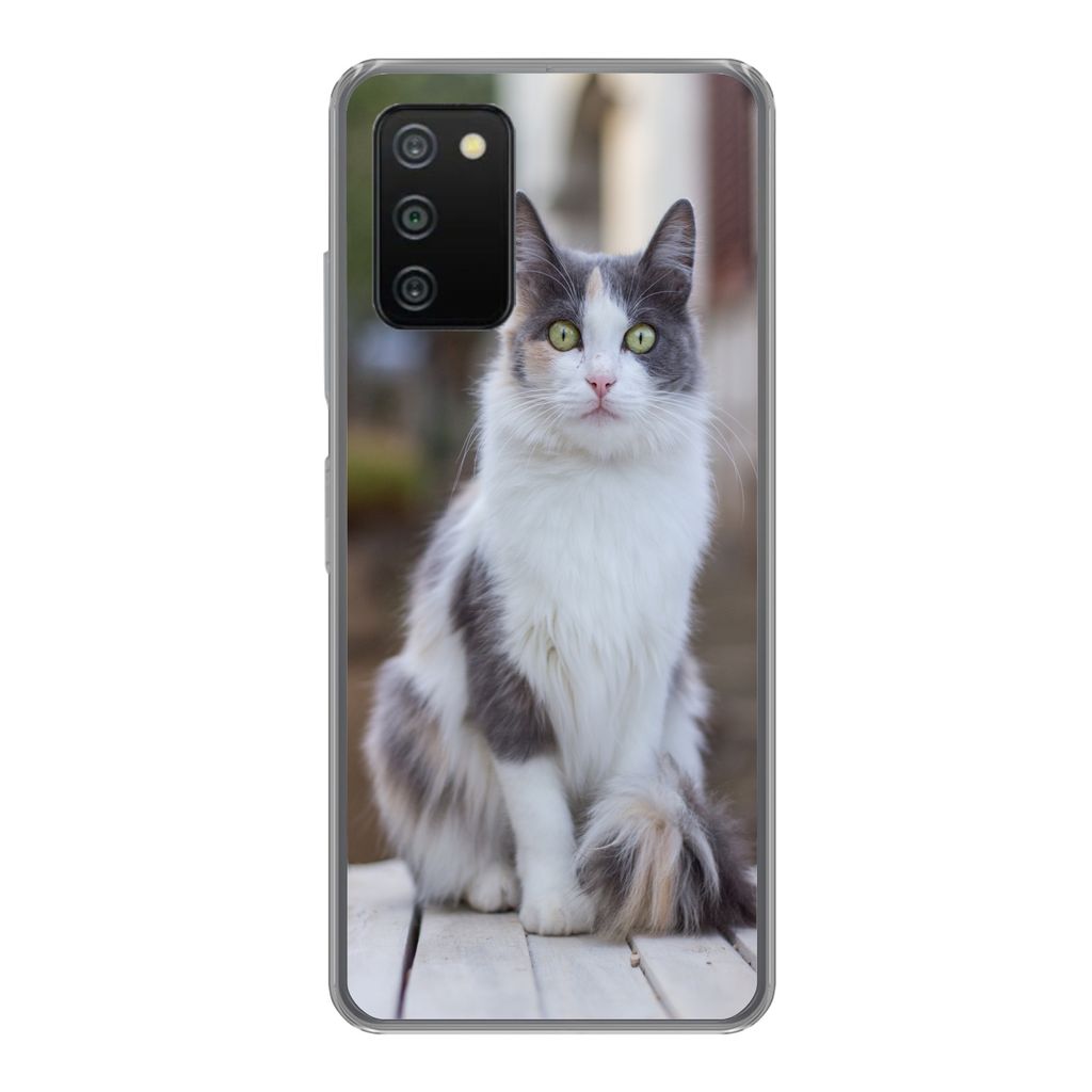 MuchoWow Handyhülle Schutzhülle Hülle für Samsung Galaxy A03s Katze - Porträt - Tisch - Mädchen - Kinder - Jungen Silikon Softcase Handy H...