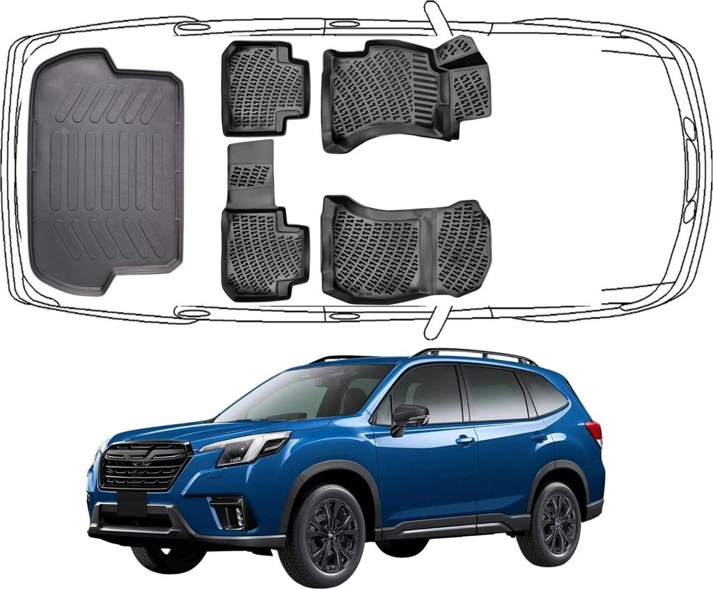 3D Fußmatten & Kofferraumwanne Auto Set Kompatibel mit Subaru Forester 4.Gen Typ SJ 2012 – 2019