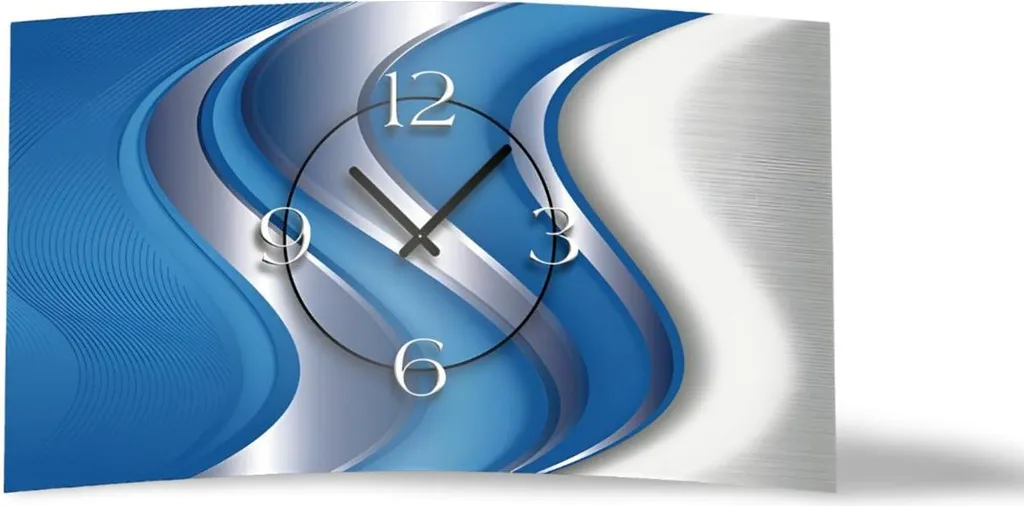 Horloge murale silencieuse 3D design moderne bleu argent sans bruit