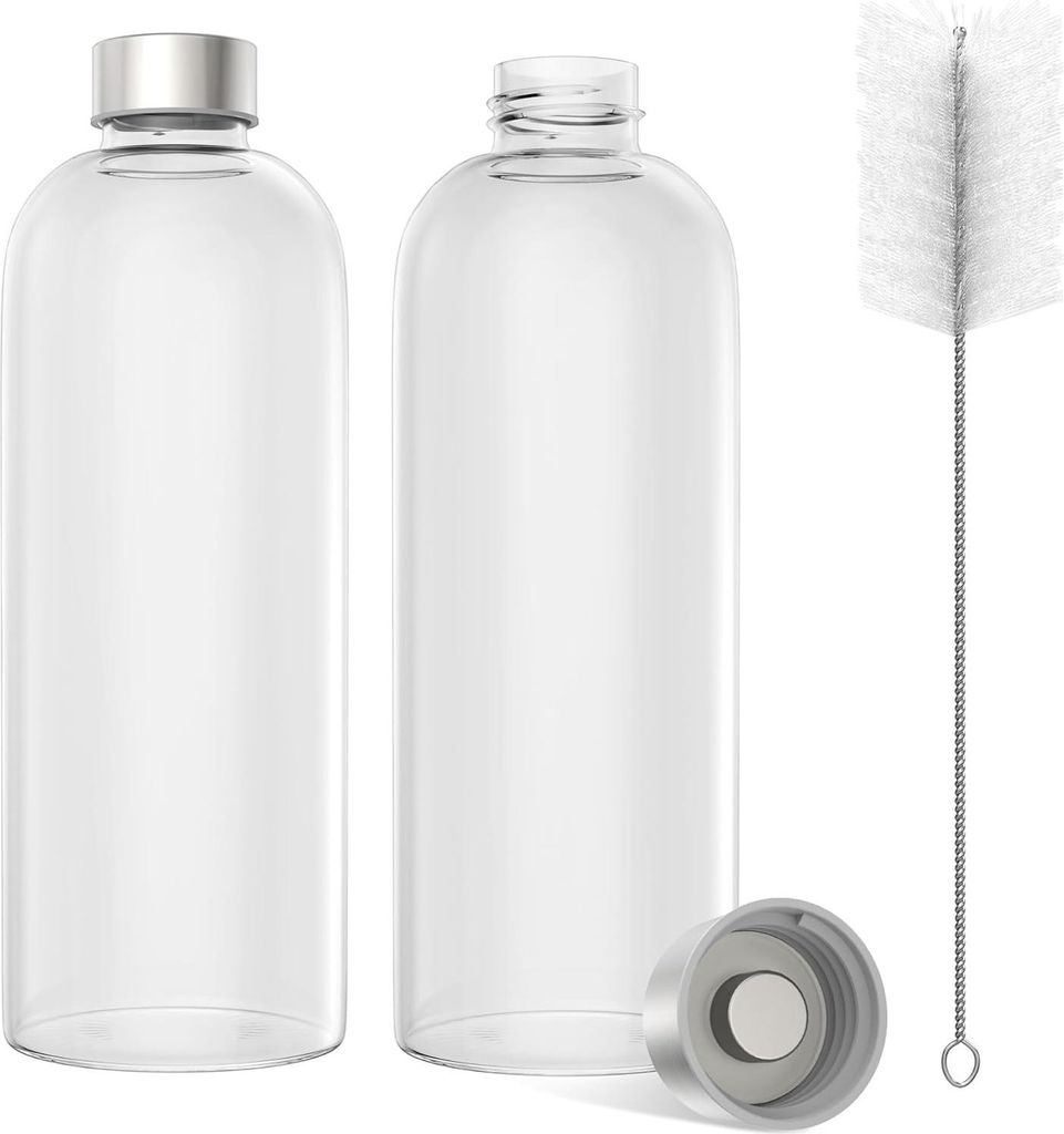 JOIEYOU Glasflasche mit Edelstahl Deckel 1000ml Produktbild 