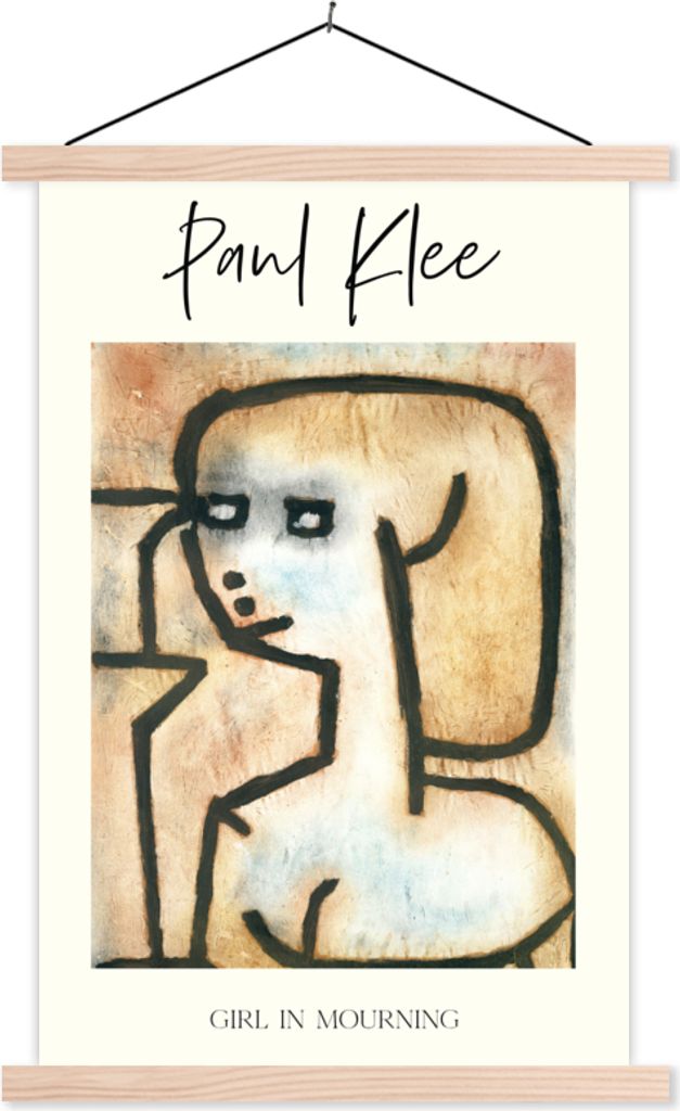 MuchoWow Textilposter Kunst - Paul Klee - Trauerndes Mädchen 120x180 cm mit holzfarbenen Rahmen - Textil-Plakat