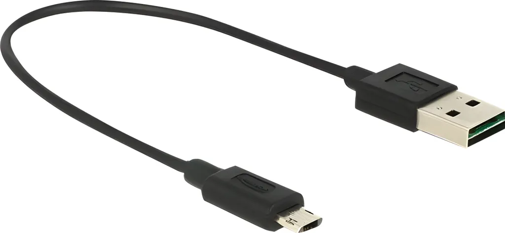 Câble USB 2.0 réversible A mâle vers Micro-B mâle 20cm Delock noir