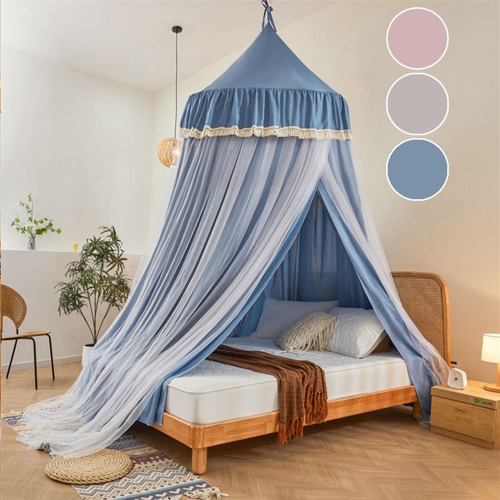 Moskitonetz Bett Für Doppelbett Einzelbett, 2,7M Betthimmel Moskitonetz, Doppellagiges Feinmaschiges Moskitoschutz Mückennetz, Blau