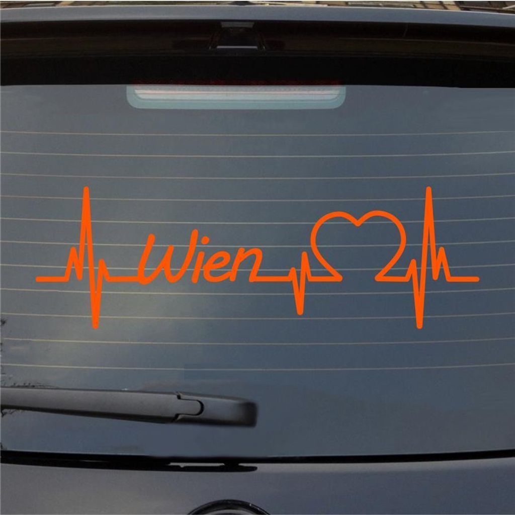 Heckscheibenaufkleber Wien Herzschlag Puls Stadt Liebe 55x18 cm Orange Auto Aufkleber Sticker