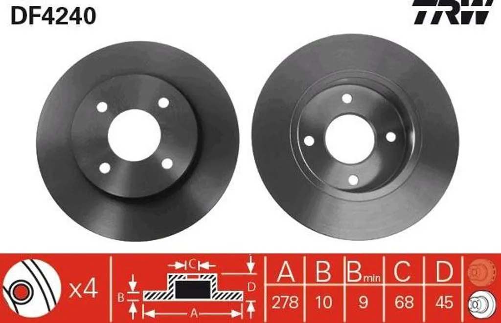 Disque de frein TRW DF4240 OE 4320699J04 pour Nissan Primera de série