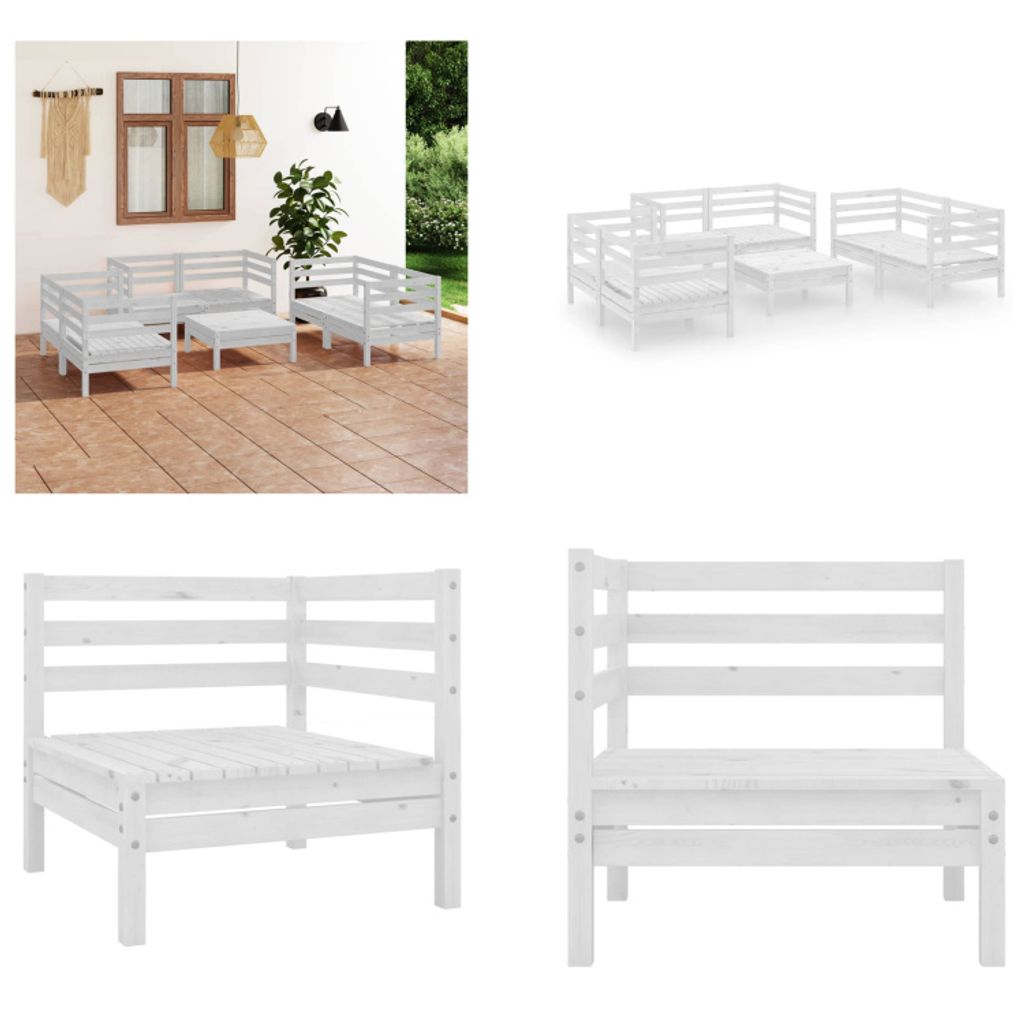vidaXL 7 tlg. Garten Lounge Set Weiß Massivholz Kiefer - Garten-Lounge-Set - Garten-Lounge-Sets - Lounge-Set - Lounge-Sets