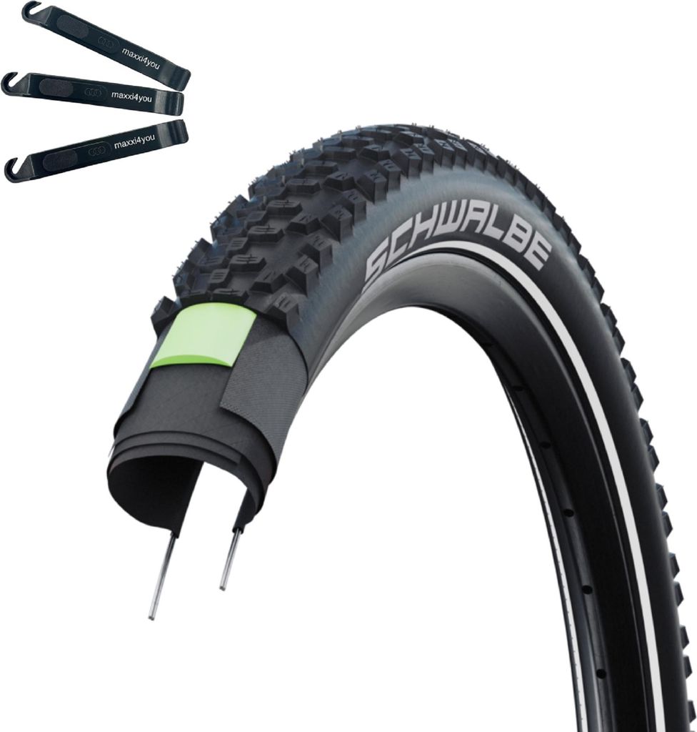 1 x Schwalbe Fahrradreifen SMART SAM Plus Performance DD GreenGuard ADDIX E-50 Schwarz-Reflex 54-622 (29 x 2.10) inkl. maxxi4you Reifenheber