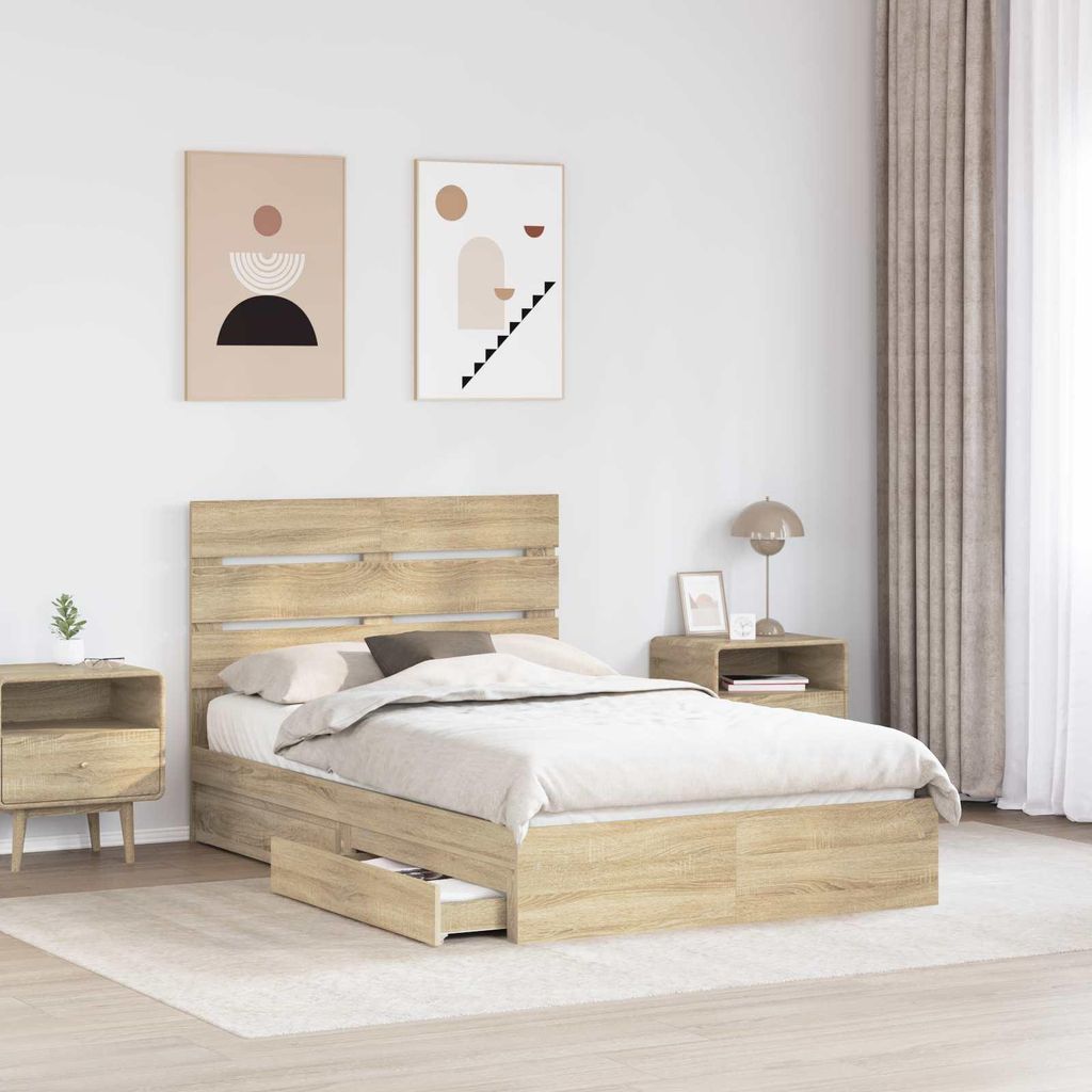 Eleganter Möbel Aufbewahrungsbett Sonoma-Eiche 120 x 200cm Holzwerkstoff - CJG985726 - Klassische BettenJugendbett Tagesbett