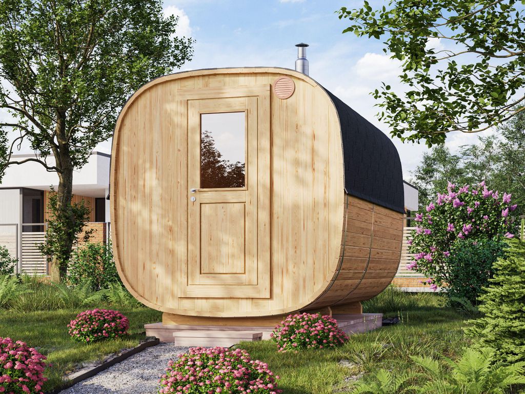 Fjordholz Fass-Sauna Modell Quadro 300 cm 2-Raum
