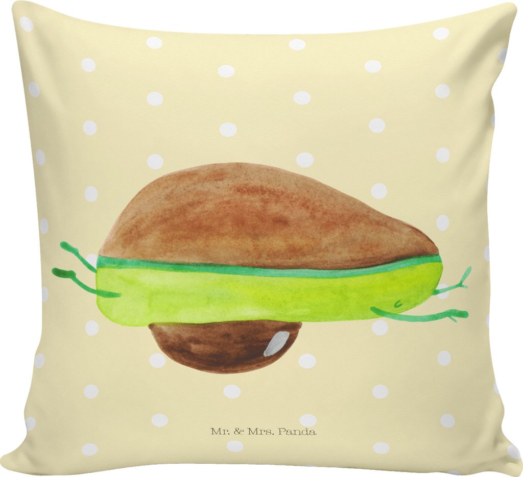 Mr. & Mrs. Panda Dekokissen Avocado Yoga - Gelb Pastell - Geschenk, kuschelkissen 40x40, Kissen, Humor, für sofa, Hilfe, Polster, Bauch, Haha, bed...