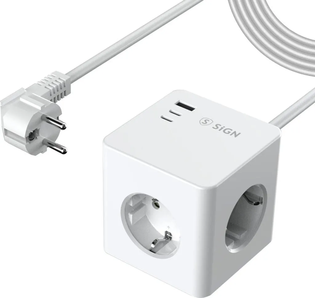 Multiprise Cube avec Ports USB-C et USB-A - Bloc Mural 3680W SiGN Blanc