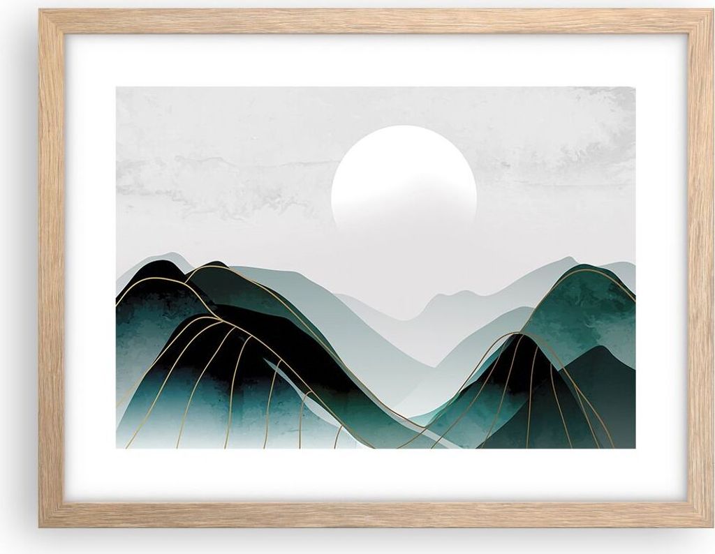Gerahmtes Poster - Rahmen in heller Eiche - Abstraktion Berge Stück - 40x30 cm - Wand Bild - Wanddeko - Wandbilder - Kunstposter - Wandposter - Bi...