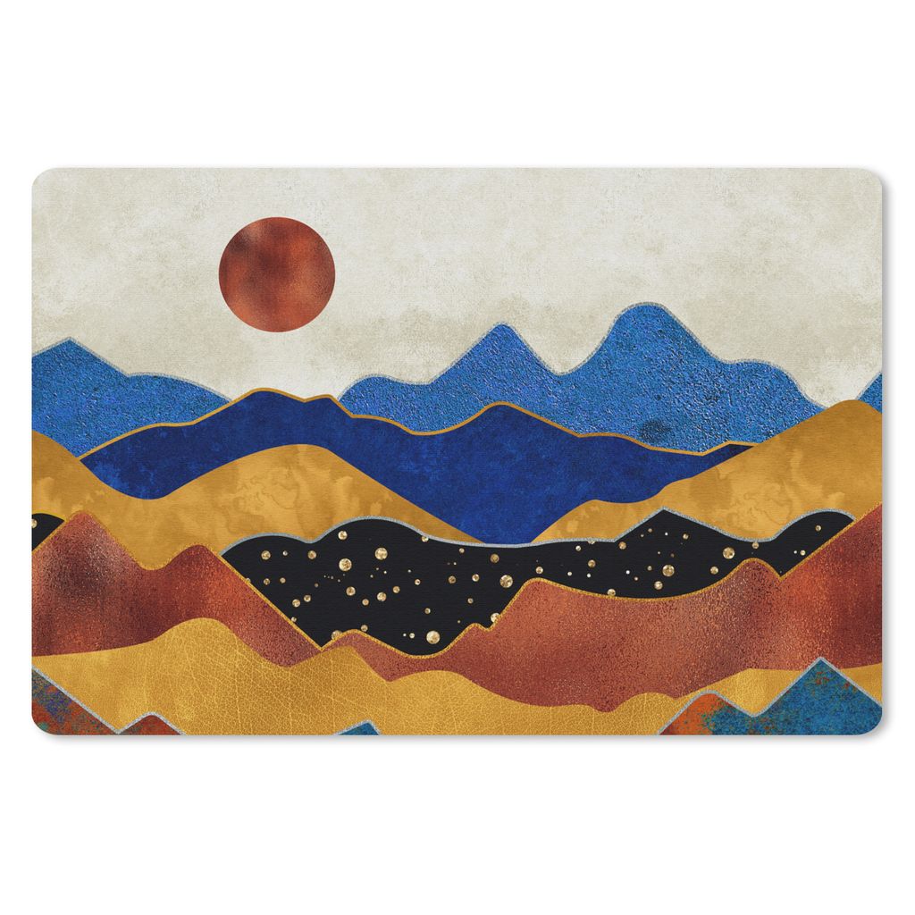 MuchoWow Schreibtischunterlage Marmor - Gold - Blau 60x40 cm - XXL Mauspad - Großes Mauspad