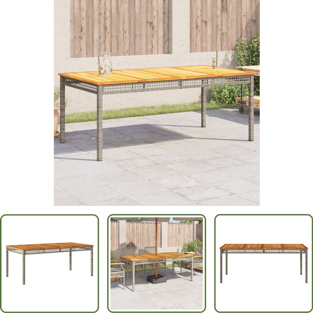 The Living Store Gartentisch Grau 180x90x75 cm Poly Rattan Akazienholz