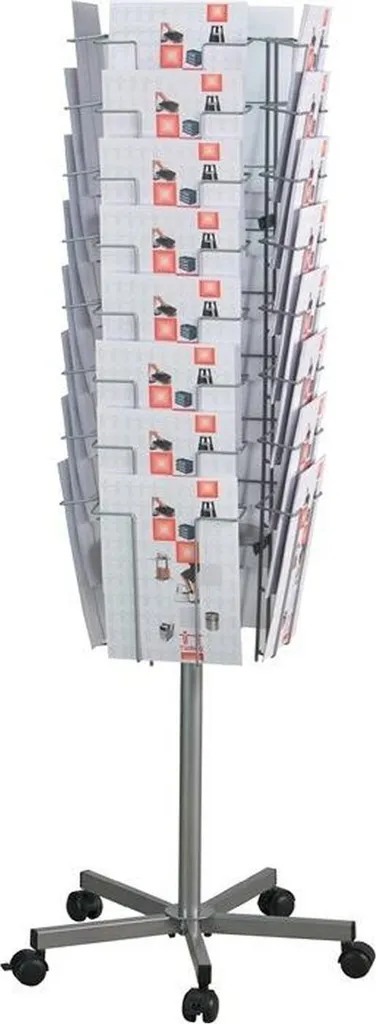 Porte-brochures rotatif sur pied argenté avec 32 compartiments A4