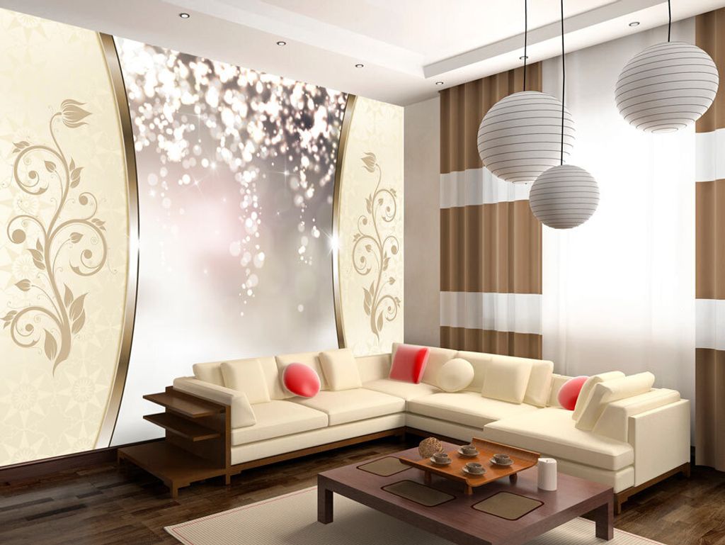 Vlies Fototapete 400x280 cm Tapeten Wandtapete XXL Abstrakt Ornament Blumen gold ecru a-A-0035-a-b