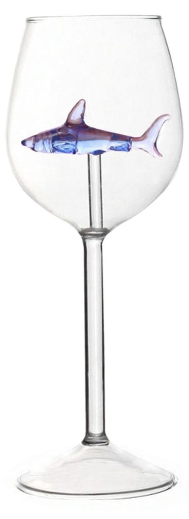 Hai-Weinglas-Set, mundgeblasener, bleifreier Glaskelch mit 3D-Hai im Inneren, 300 ml, kreatives Barzubehör-Geschenk für Männer, Frauen und Hai-L...
