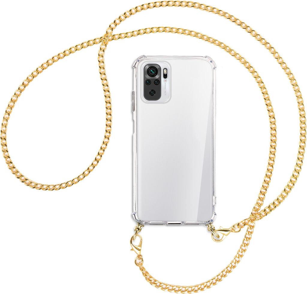 Handykette Backcover-Schutzhülle mit Band (Metall goldfarben) für Xiaomi Redmi Note 10 4G - goldfarbene Kette