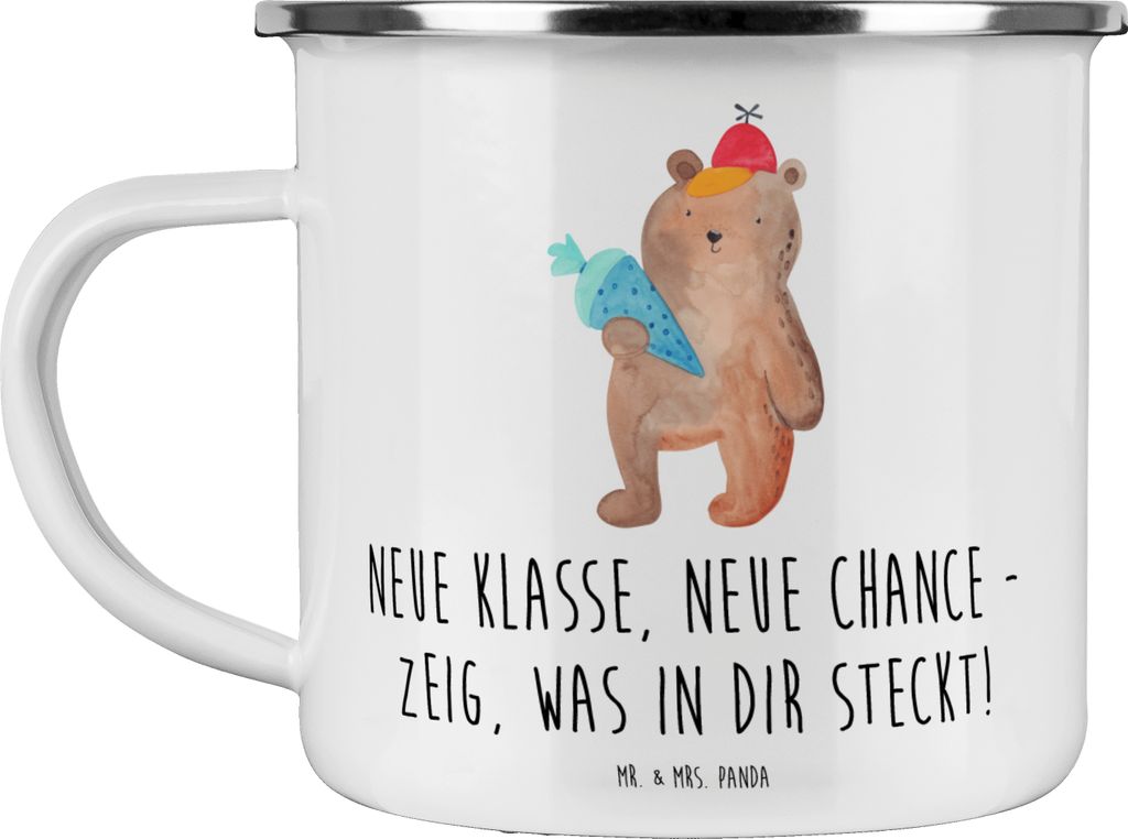 Mr. & Mrs. Panda Teetasse Erster Schultag Neue Klasse - Weiß - Geschenk, Motivation, becher emaille, Trost, Aufregung, Pott, Zuversicht, Vorfreude...