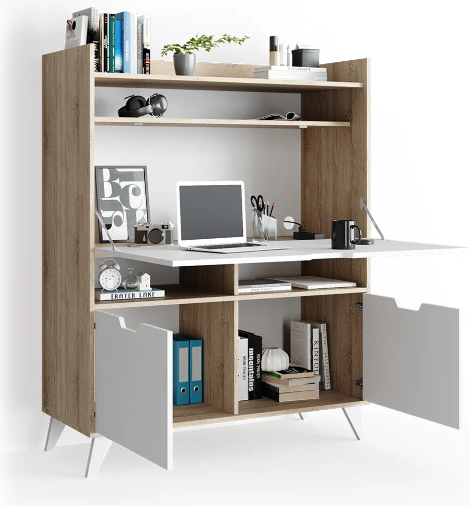 Secrétaire Vicco Berdi Sonoma 110cm - Bureau Compact Effet Bois Chêne - 7