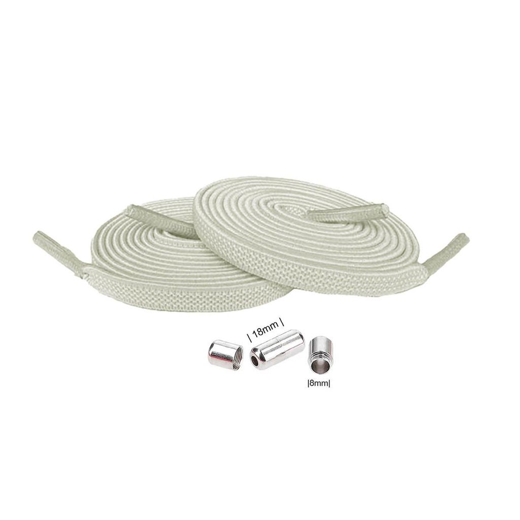 Elastische Schnürsenkel mit Metallkapseln: Schnürsenkel: Weiss Creme - Metallkapseln: Silber