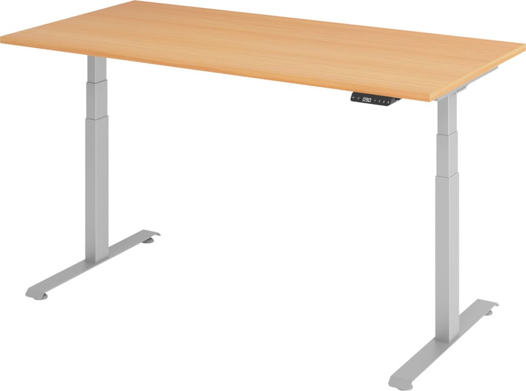 bümö Schreibtisch elektrisch Lite - Gestell: Silber, Nachbildung: Buche, Größe: 160 x 80 cm