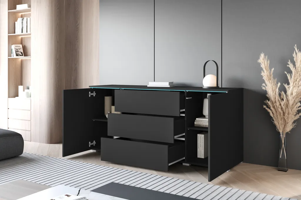 Commode VEVE 150 cm noir MINIO - Meuble de rangement moderne et robuste - 3