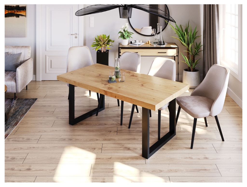 Furneo | Esstisch - Ausziehbarer Tisch - 180x90 cm - Klapptisch Esstisch - ausziehbar auf 280 cm - Eiche Artisan - mit schwarzen Beinen - Loft Tisch