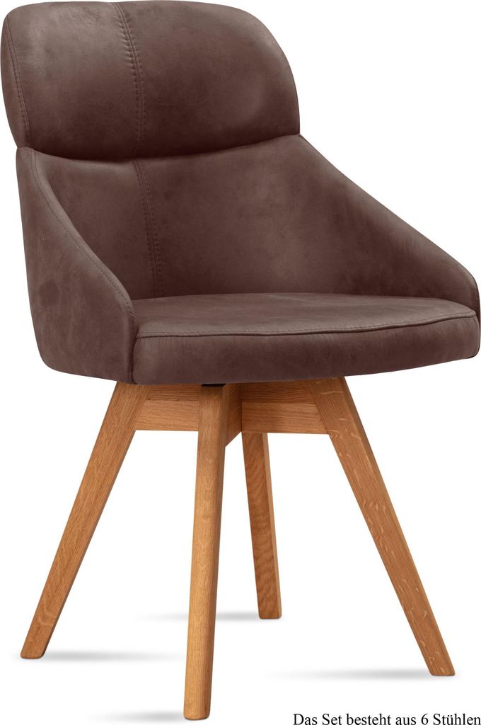 Esszimmerstuhl drehbar (6er-Set) Drala 52x82x63 Eiche geölt/Braun