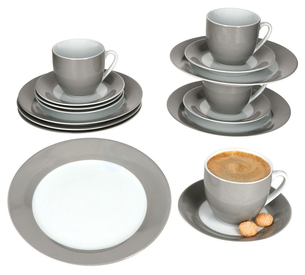 18tlg Kaffeeservice Variant Grau Porzellan 6 Personen Produktbild 