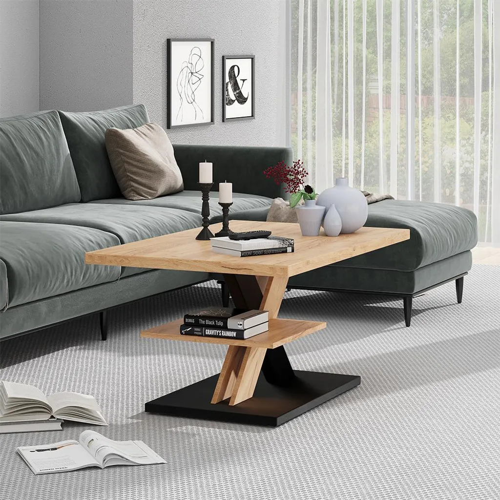 Grande table basse noire 90x60cm Vicco Arivo pour apéritif et salon