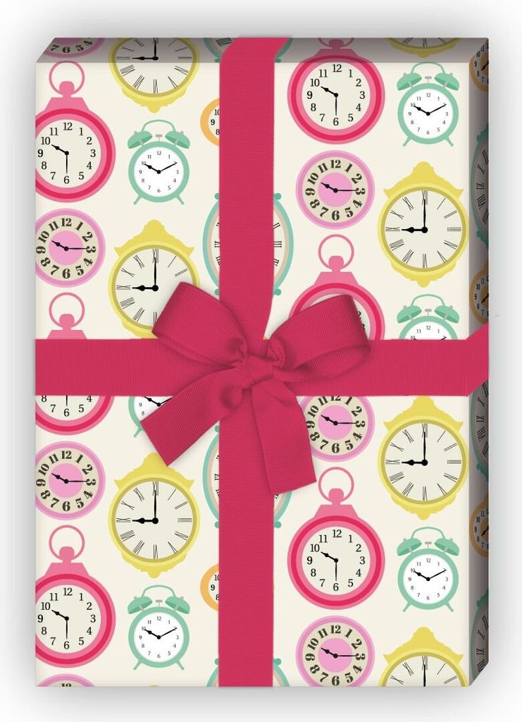 Lustiges Uhren Geschenkpapier Set 4 Bogen, Dekorpapier im Retro Look - G8484, 32 x 48cm