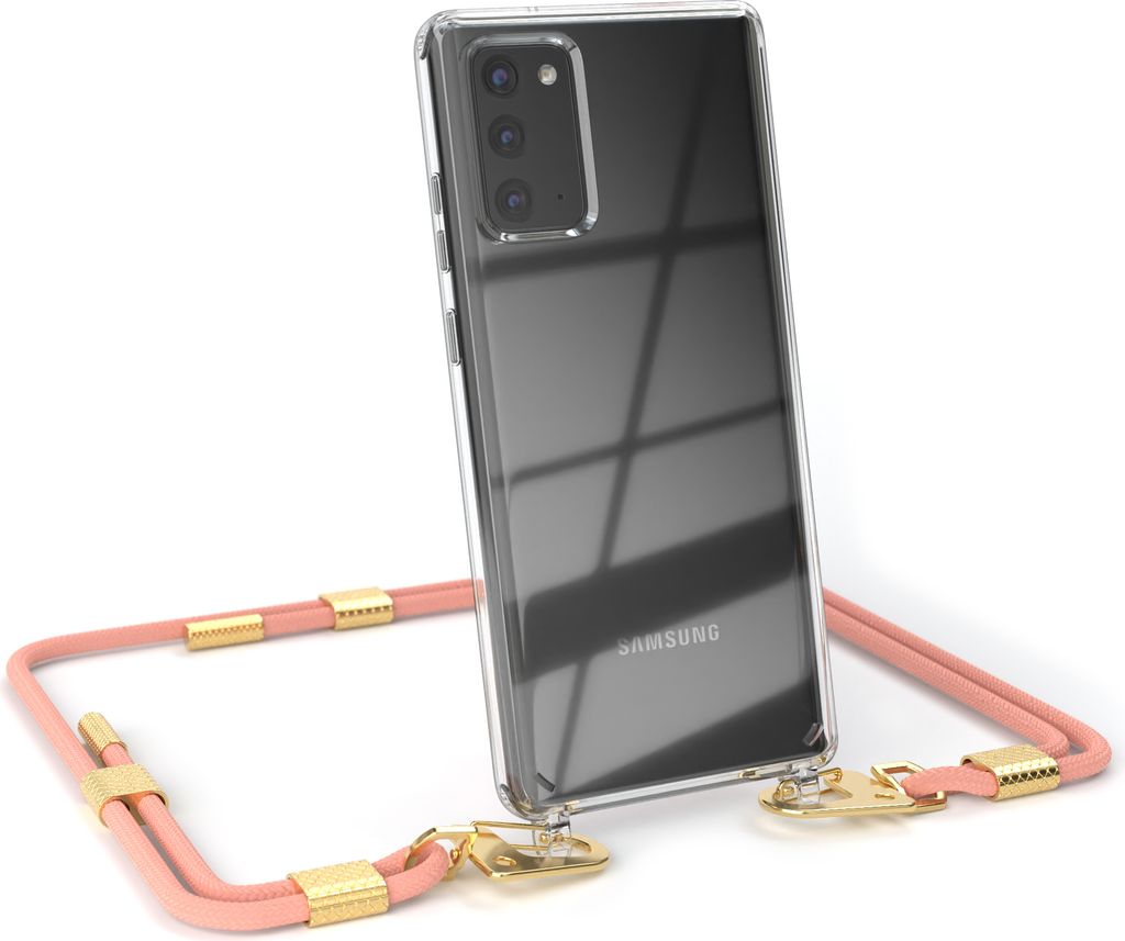 EAZY CASE Handykette für Samsung Galaxy Note 20 / Note 20 5G, Transparente Silikonhülle mit Band, Clear Case, abnehmbar in Rosa