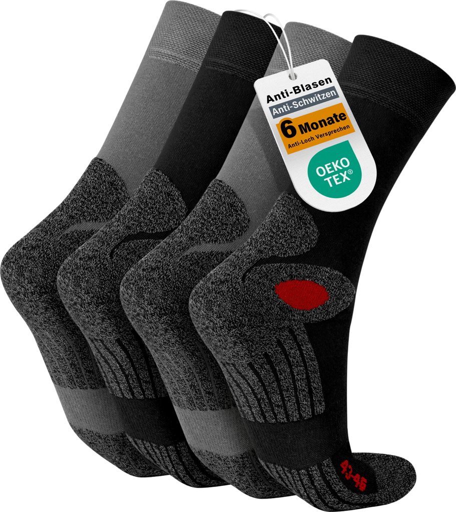 Celodoro 4 Paar Wandersocken, Arbeitssocken & Sportsocken (39-42, schwarz/grau) - verstärkte Uni Socken für Damen & Herren - atmungsaktive Anti-S...