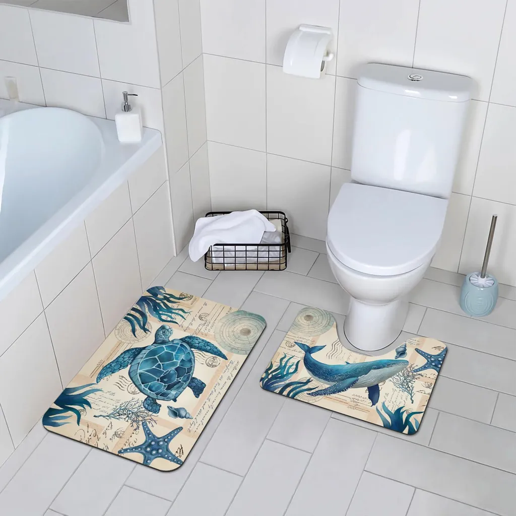 Ensemble de Tapis de Salle de Bain Décor Sous-Marin à Séchage Rapide