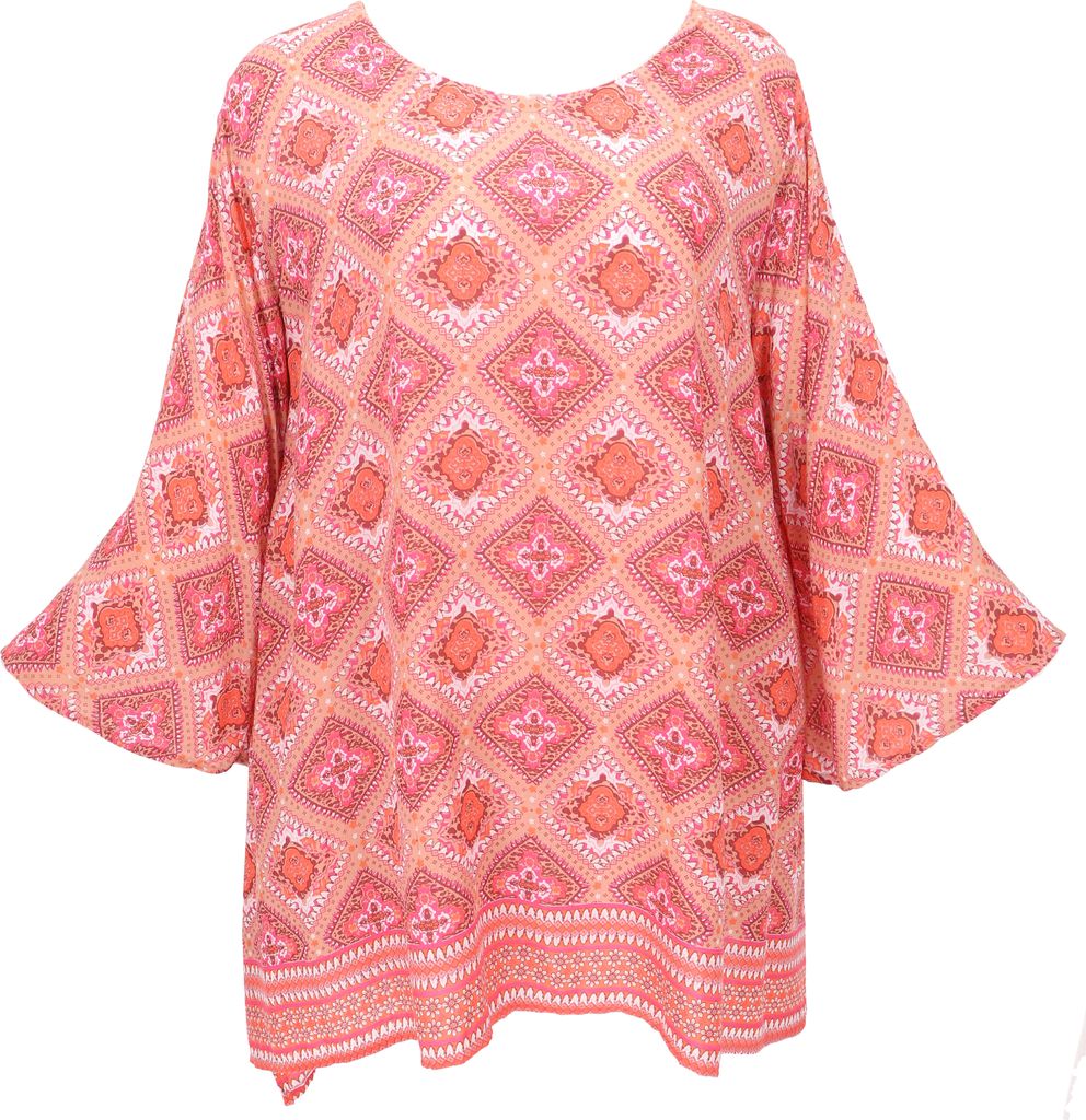 Tunika mit Trompetenärmeln für Starke Frauen, Plus Size Strandbluse - Rosa, Damen, Pink, Viskose, Blusen & Tunikas