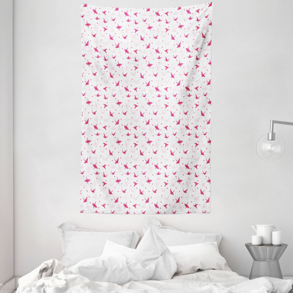 ABAKUHAUS Liebe Wandteppich und Tagesdecke, Origami Cranes mit Herzen aus Weiches Mikrofaser Stoff Waschbar ohne Verblassen Digitaldruck, 140 x 230...