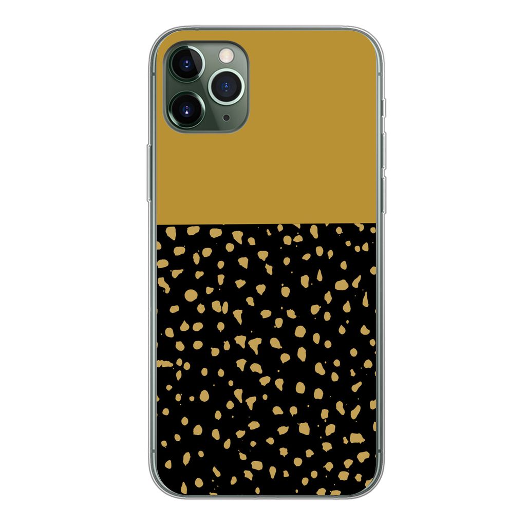 MuchoWow Handyhülle Schutzhülle Hülle für iPhone 11 Pro Max Polka dots - Ockergelb - Schwarz Silikon Softcase Handy Hülle - Schutz