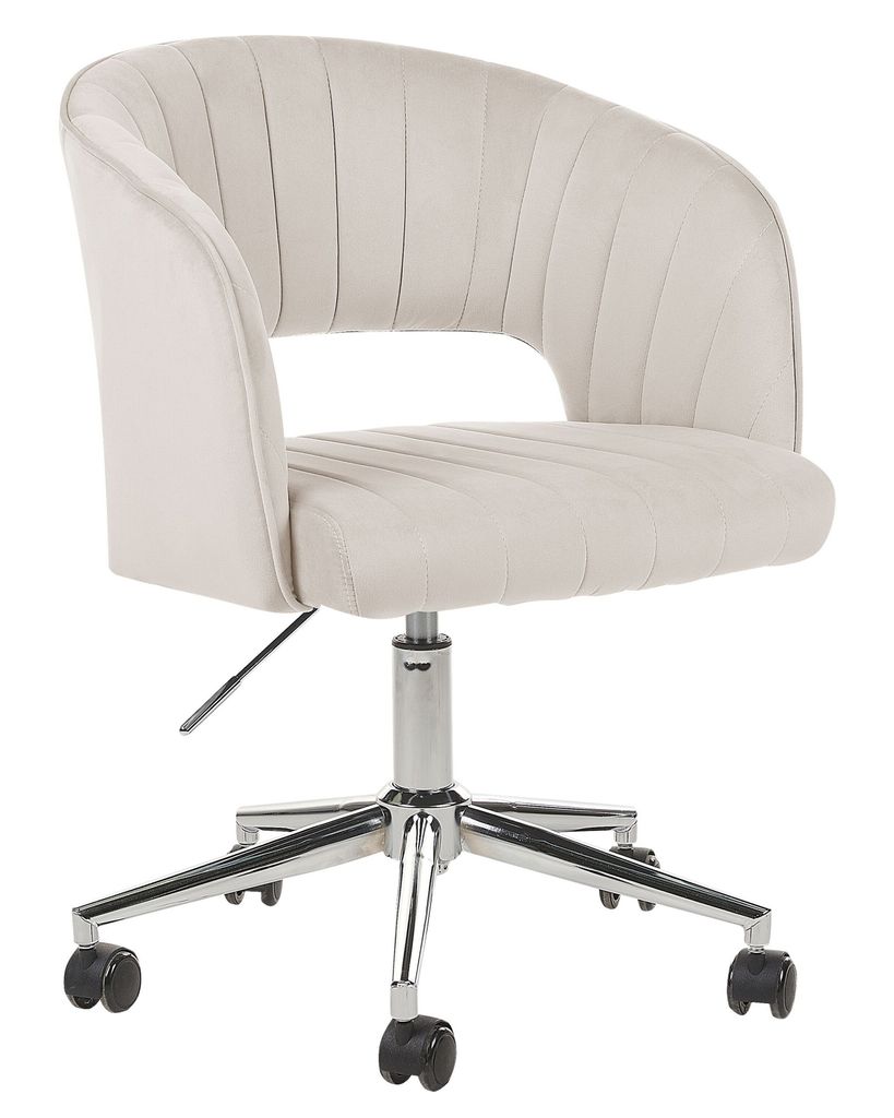 BELIANI Bürostuhl Hellbeige Samtstoff mit Armlehnen Höhenverstellbar Rollbar Drehbar Home-Office Büro Arbeitszimmer Ausstattung Sitzmöbel Arbei...