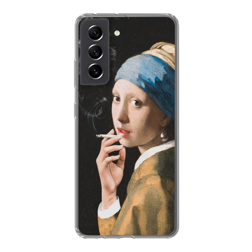 MuchoWow Handyhülle Schutzhülle Hülle für Samsung Galaxy S21 FE Vermeer - Zigarette - Rauchen Silikon Softcase Handy Hülle - Mobiltelefonhülle