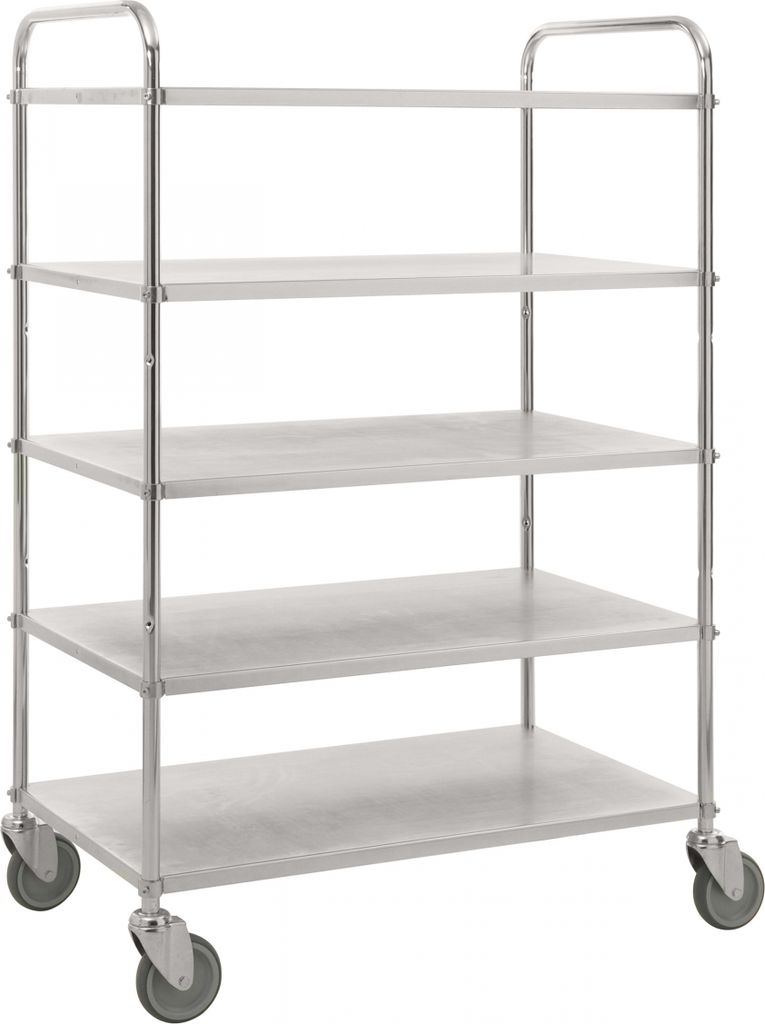 Kongamek Etagenwagen mit 5 Böden 900x440mm pulverbeschichtet und verzinkt 24mm Rand ohne Bremse