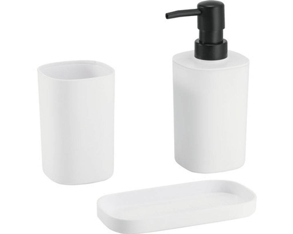 MSV Bad Accessoires 3-teilig Lona - Seifenspender, Seifenschale, Zahnputzbecher Weiß