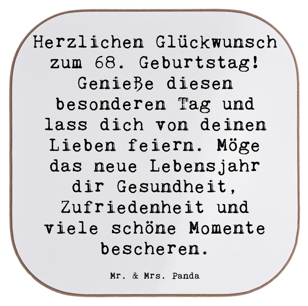 Mr. & Mrs. Panda Holzuntersetzer Spruch 68. Geburtstag Freude - Weiß - Geschenk, Untersetzer Quadratisch, Personalisierte Geschenke, gläserunters...