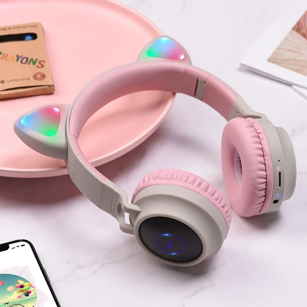 Casque Bluetooth oreilles de chat Hoco W27 gris pour enfant et ado - 5