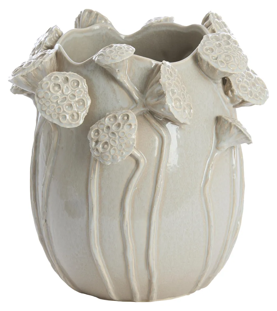 Vase céramique gris clair brillant 26,5 cm - Finition émaillée luxe