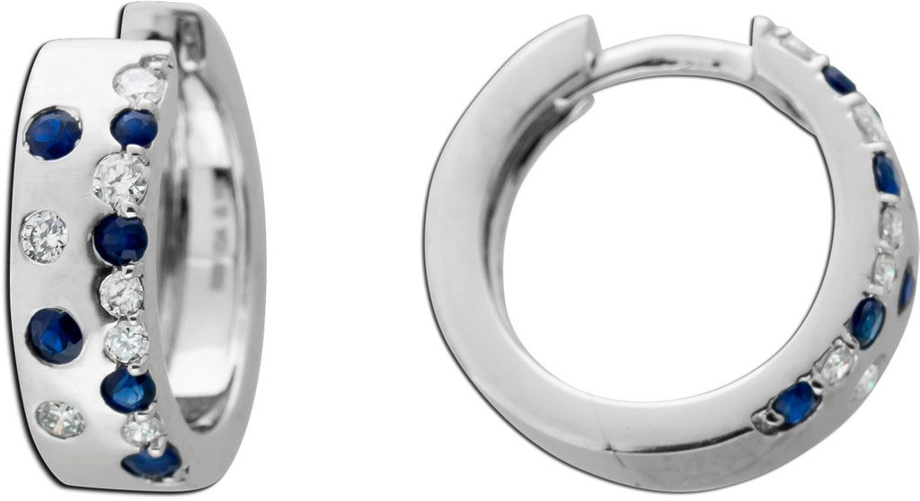 Saphir Creolen Weißgold 585 14K Diamanten Natur Edelsteine