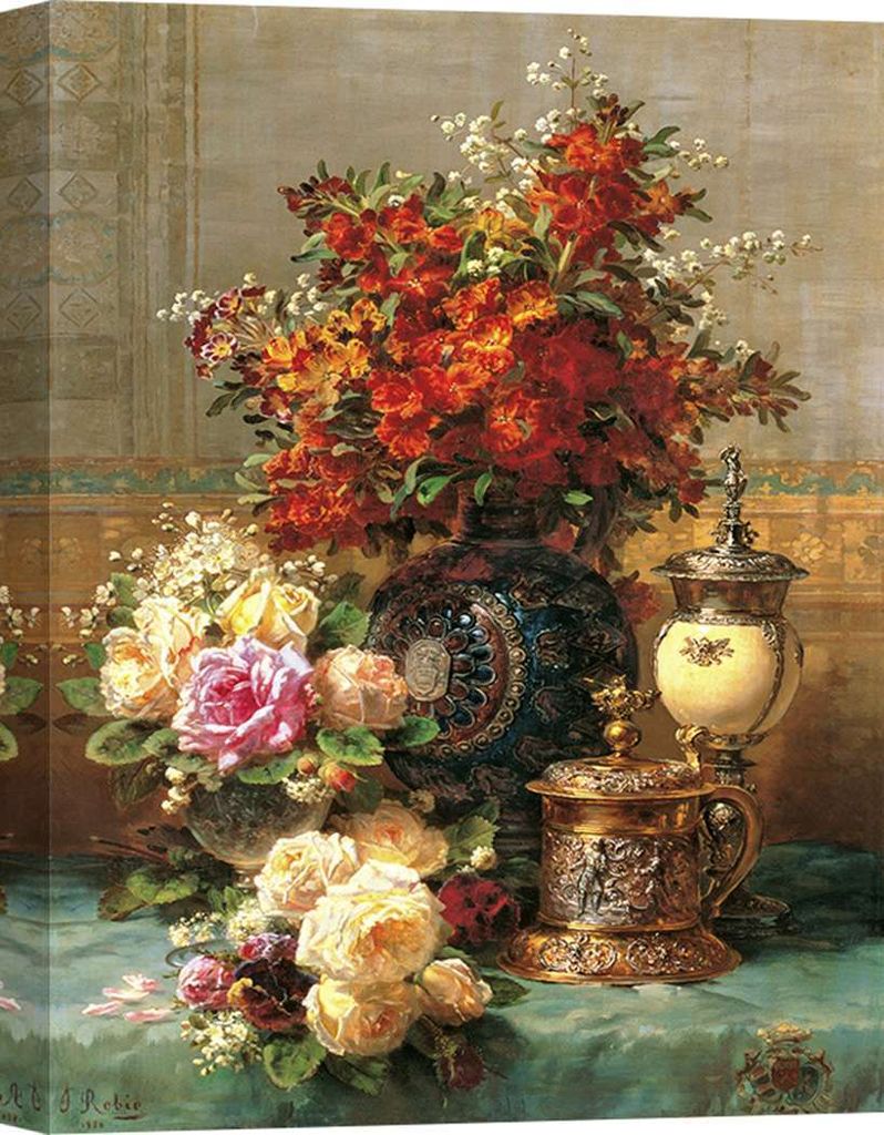 Leinwandbild, Stillleben - Jean-Baptiste Robie, Composition with Peonies – 80x60 cm